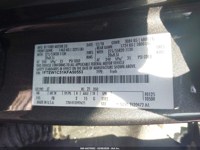 2019 FORD F-150 1FTEW1C51KFA50553 Photo 8