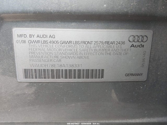 2008 AUDI A4 WAUDH78E18A138331 Photo 8