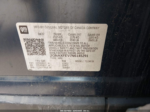 2GNAXFEV7N6145291 Chevrolet Equinox Fwd 1fl