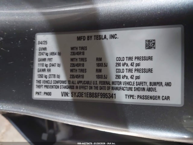 2025 TESLA MODEL 3 5YJ3E1EB8SF995341 Photo 8