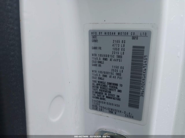 3N6CM0KN1KK691459 Nissan NV200 SV