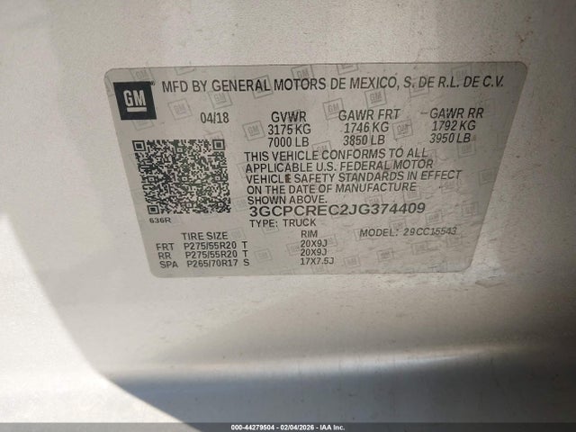3GCPCREC2JG374409 Chevrolet Silverado 1500 1lt