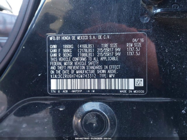 3CZRU6H74GM743312 Honda Hr-v Ex-l