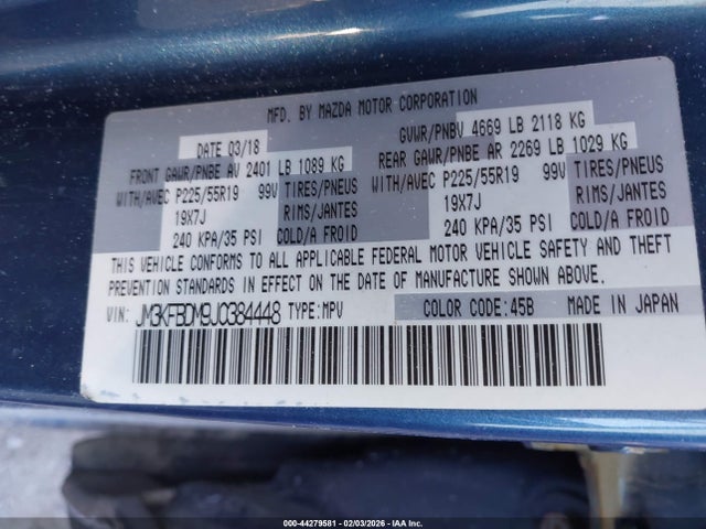 Продаж на аукціоні авто 2018 Mazda Cx-5 Grand Touring, vin: JM3KFBDM9J0384448, номер лоту: 44279581