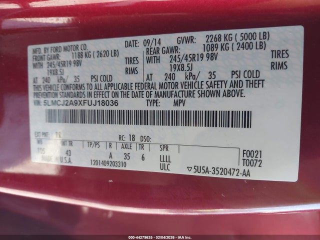 2015 LINCOLN MKC 5LMCJ2A9XFUJ18036 Photo 8