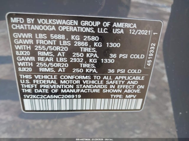 1V2KC2CA5NC206919 Volkswagen Atlas Cross Sport 2.0t Se W/technology