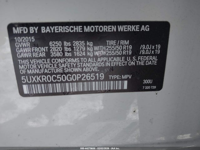 Aukcja sprzedaży 2016 Bmw X5 Xdrive35i, vin: 5UXKR0C50G0P26519, numer aukcji: 44279658