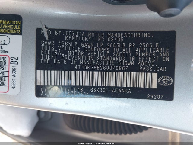 2006 TOYOTA AVALON 4T1BK36B26U070867 Photo 8