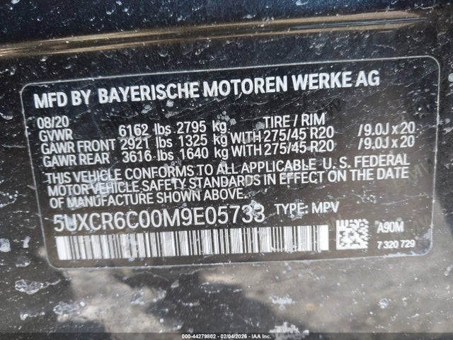 Aukcja sprzedaży 2021 Bmw X5 Xdrive40i, vin: 5UXCR6C00M9E05733, numer aukcji: 44279802