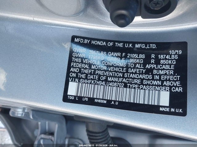 SHHFK7H94LU408702 Honda Civic Sport Touring