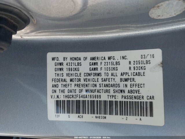Aukcja sprzedaży 2016 Honda Accord Sport, vin: 1HGCR2F54GA165699, numer aukcji: 44279821