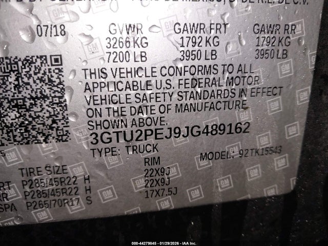44279845 :رقم المزاد ، 3GTU2PEJ9JG489162 vin ، 2018 Gmc Sierra 1500 Denali مزاد بيع