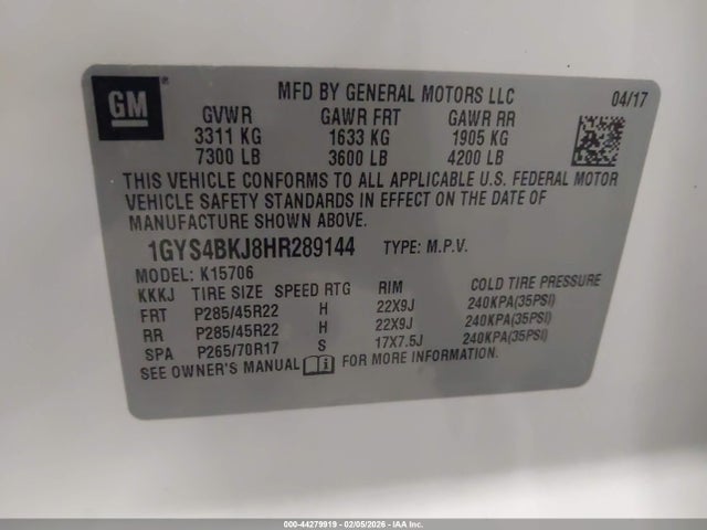 2017 CADILLAC ESCALADE 1GYS4BKJ8HR289144 Photo 8