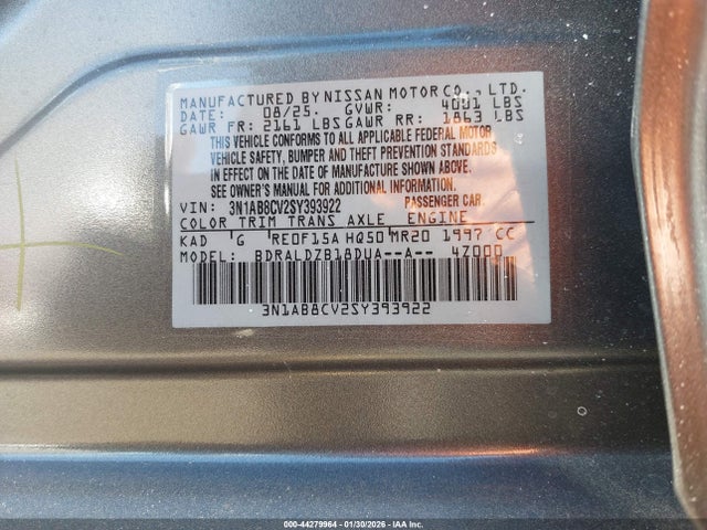 3N1AB8CV2SY393922 Nissan SENTRA SV