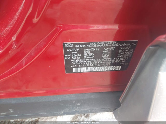 Aukcja sprzedaży 2019 Hyundai Santa Fe Se, vin: 5NMS23AD8KH110433, numer aukcji: 44279992
