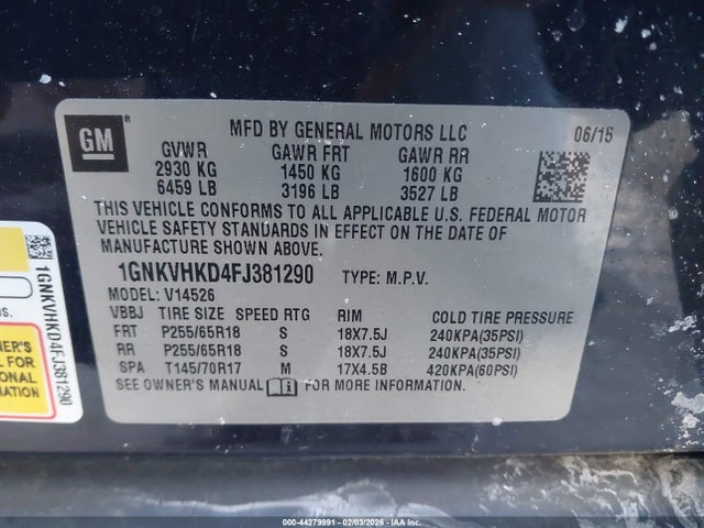 2015 CHEVROLET TRAVERSE 1GNKVHKD4FJ381290 Photo 8