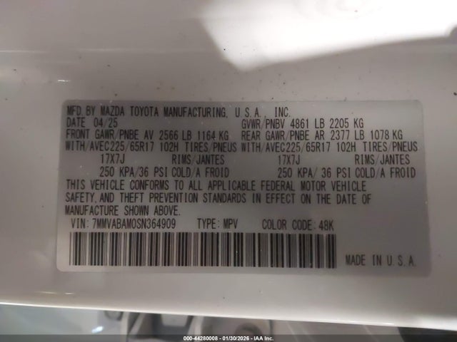 44280008 :رقم المزاد ، 7MMVABAM0SN364909 vin ، 2025 Mazda Cx-50 2.5 S Select Package مزاد بيع