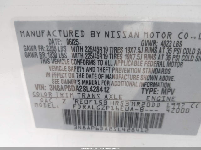 3N8AP6DA2SL428412 Nissan Kicks Sr Fwd