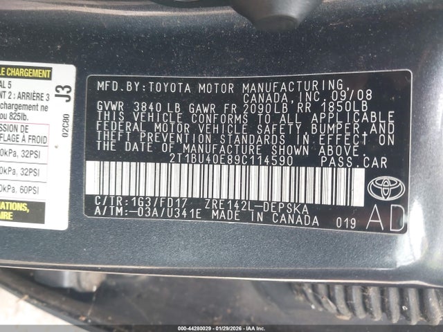 2009 TOYOTA COROLLA 2T1BU40E89C114590 Photo 8