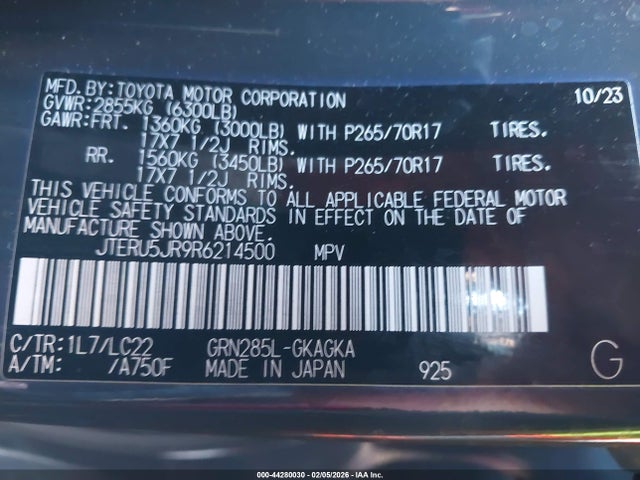 JTERU5JR9R6214500 Toyota 4runner Trd Off Road Premium