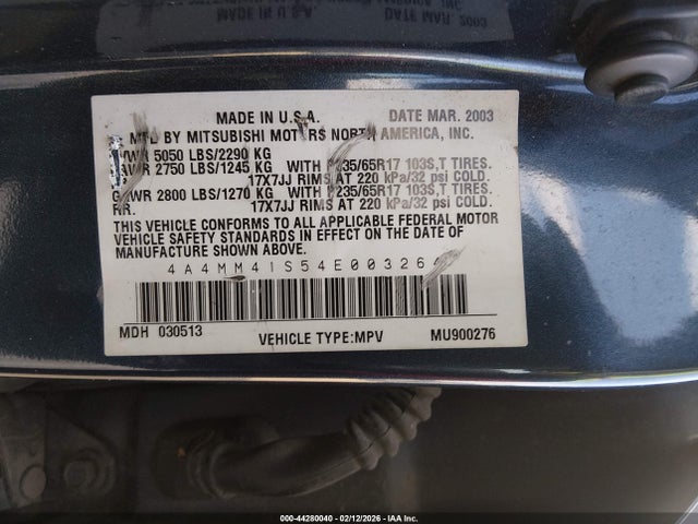 2004 MITSUBISHI ENDEAVOR 4A4MM41S54E003264 Photo 8