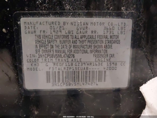 3N1CP5BV5ML474276 Nissan Kicks S Xtronic Cvt