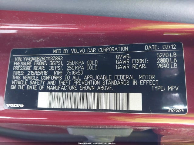 2012 VOLVO XC70 YV4940BZ6C1137883 Photo 8