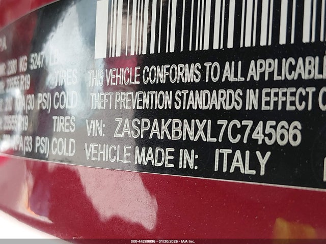 2020 ALFA ROMEO STELVIO ZASPAKBNXL7C74566 Photo 8