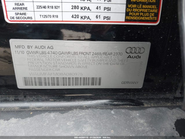 2011 Audi A3 2.0t Premium მანქანა იყიდება აუქციონზე, vin: WAUMFAFM0BA080975, აუქციონის ნომერი: 44280115