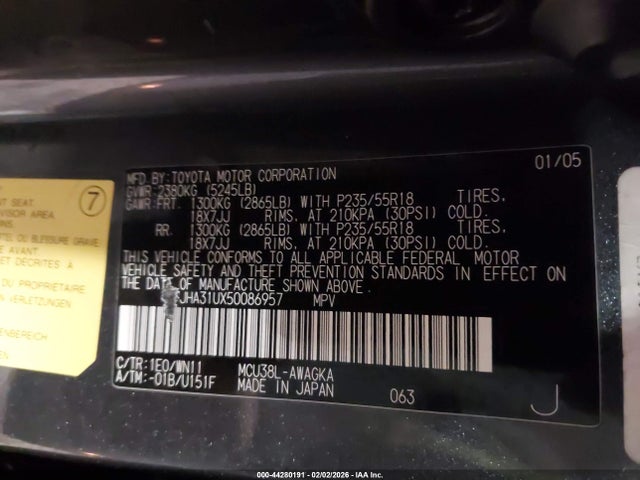 Aukcja sprzedaży 2005 Lexus Rx 330, vin: JTJHA31UX50086957, numer aukcji: 44280191