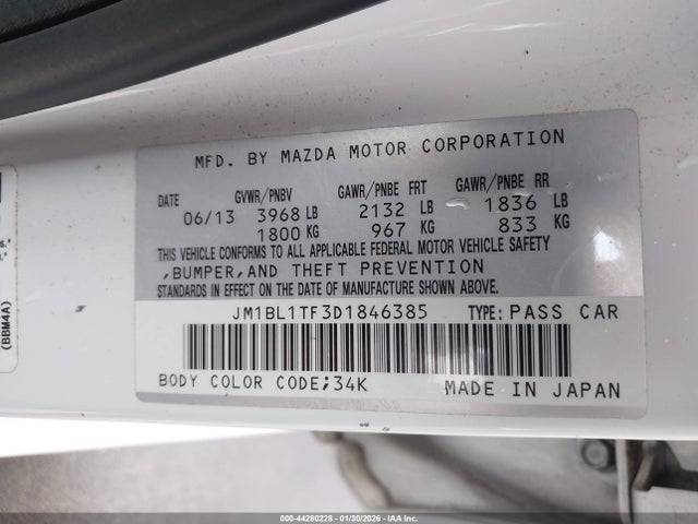 Aukcja sprzedaży 2013 Mazda Mazda3 I Sv, vin: JM1BL1TF3D1846385, numer aukcji: 44280228