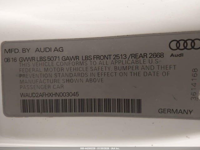 2017 AUDI A5 WAUD2AFHXHN003045 Photo 8