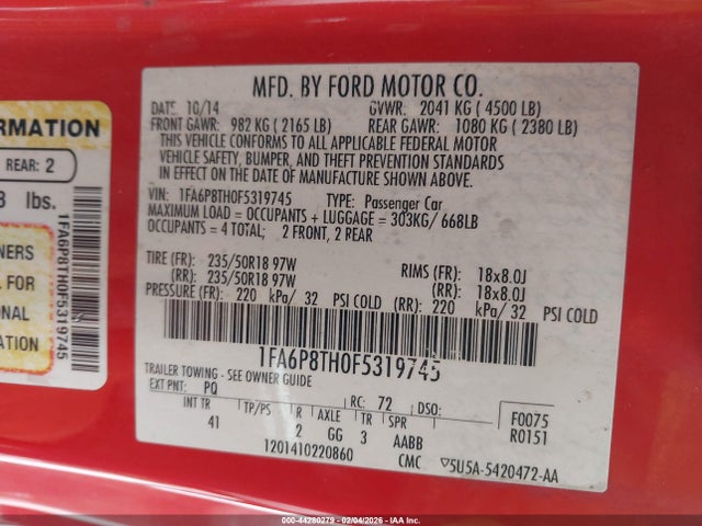 2015 FORD MUSTANG 1FA6P8TH0F5319745 Photo 8