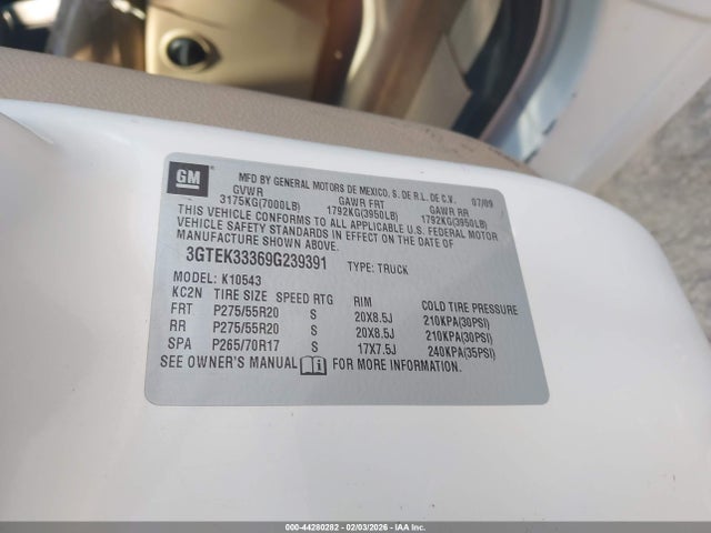 Продажа на аукционе авто 2009 Gmc Sierra 1500 Slt, vin: 3GTEK33369G239391, номер лота: 44280282