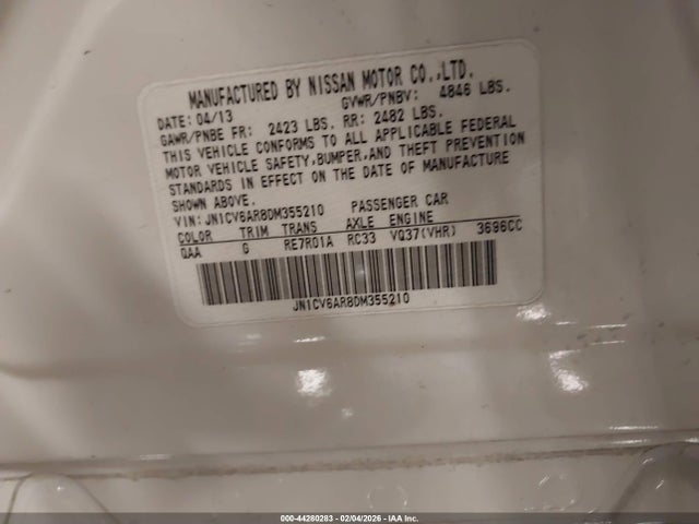 Aukcja sprzedaży 2013 Infiniti G37x, vin: JN1CV6AR8DM355210, numer aukcji: 44280283
