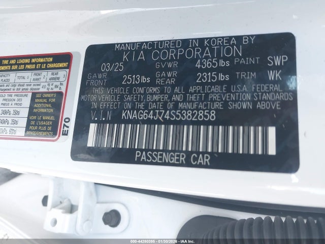2025 Kia K5 Gt-line მანქანა იყიდება აუქციონზე, vin: KNAG64J74S5382858, აუქციონის ნომერი: 44280395