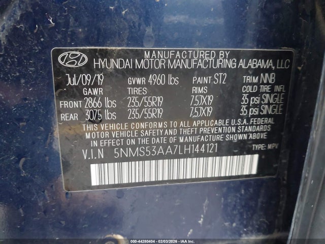 5NMS53AA7LH144121 Hyundai Santa Fe Limited 2.0t