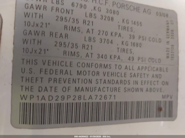 2008 PORSCHE CAYENNE WP1AD29P28LA72671 Photo 8