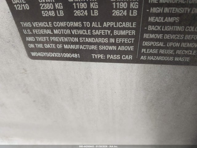 Aukcja sprzedaży 2011 Buick Regal Cxl Turbo Russelsheim, vin: W04GY5GVXB1090481, numer aukcji: 44280443