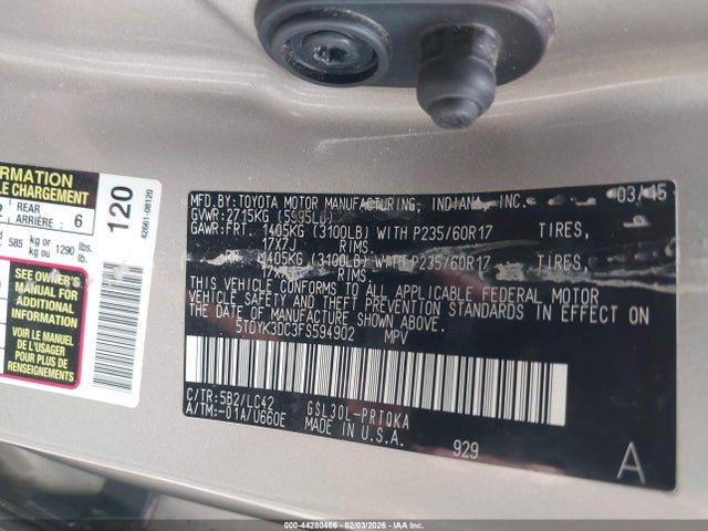 Toyota Sienna Xle 8 Passenger 2015 5TDYK3DC3FS594902 Image 9