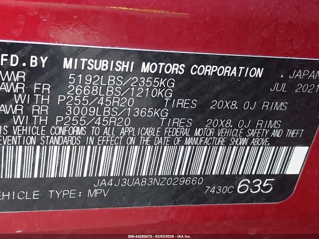 2022 MITSUBISHI OUTLANDER JA4J3UA83NZ029660 Photo 8