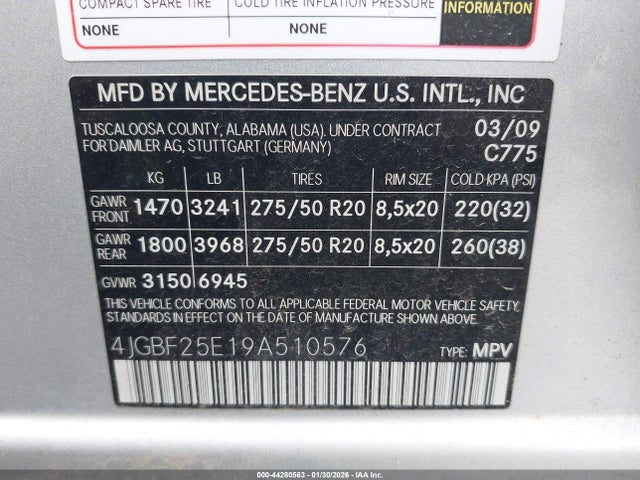 2009 Mercedes-benz Gl 320 Bluetec 4matic მანქანა იყიდება აუქციონზე, vin: 4JGBF25E19A510576, აუქციონის ნომერი: 44280563