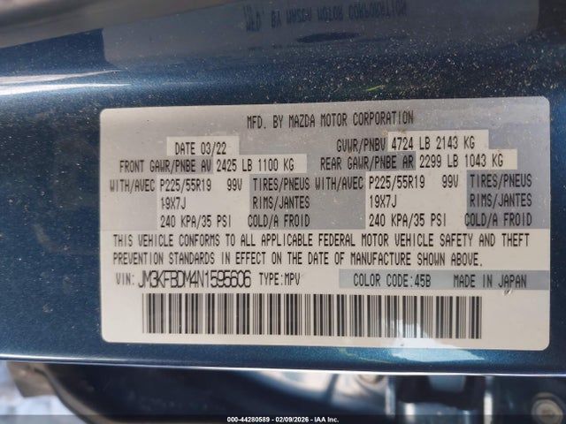 Aukcja sprzedaży 2022 Mazda Cx-5 2.5 S Premium, vin: JM3KFBDM4N1595606, numer aukcji: 44280589