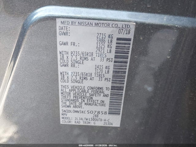 Продаж на аукціоні авто 2019 Infiniti Qx60 Luxe, vin: 5N1DL0MN5KC507858, номер лоту: 44280595
