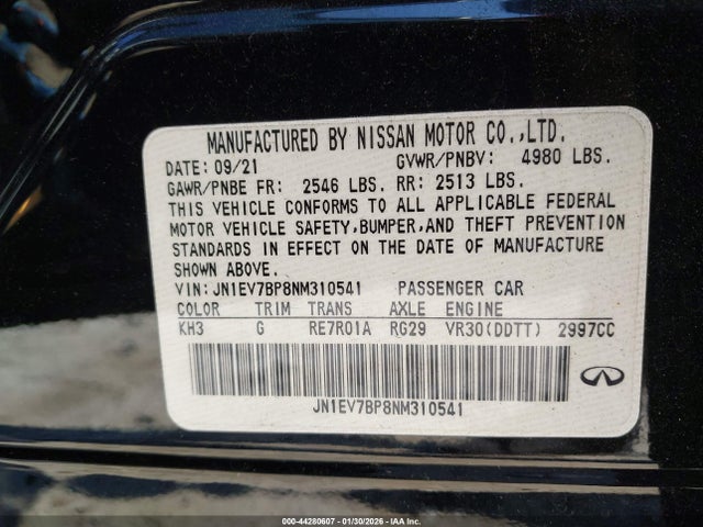 JN1EV7BP8NM310541 Infiniti Q50 LUXE