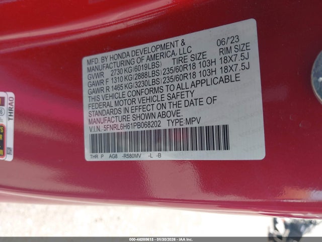 Honda Odyssey Ex-l 2023 5FNRL6H61PB068202 Image 9