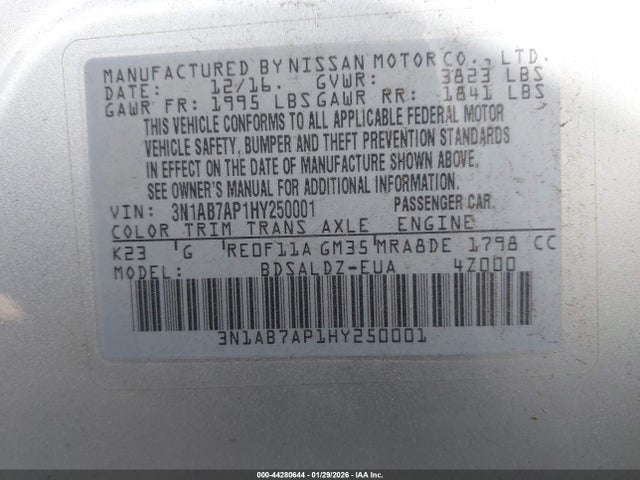 Nissan SENTRA SV 2017 3N1AB7AP1HY250001 Image 9