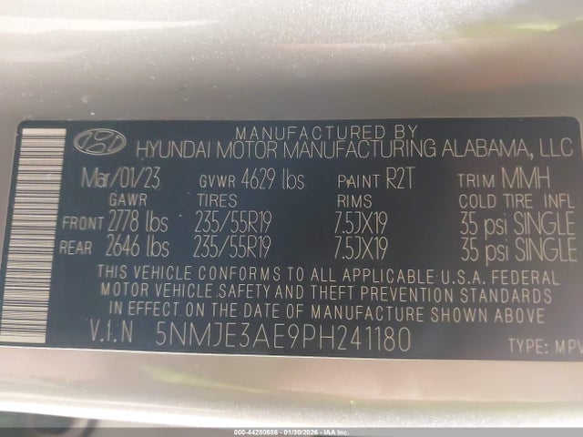 5NMJE3AE9PH241180 Hyundai Tucson Limited