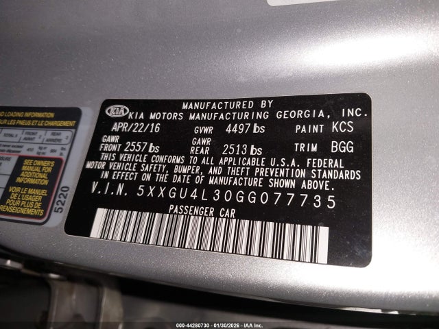 5XXGU4L30GG077735 KIA OPTIMA EX
