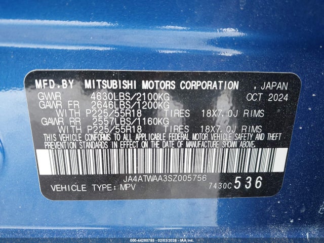 Aukcja sprzedaży 2025 Mitsubishi Eclipse Cross Sel S-awc, vin: JA4ATWAA3SZ005756, numer aukcji: 44280785